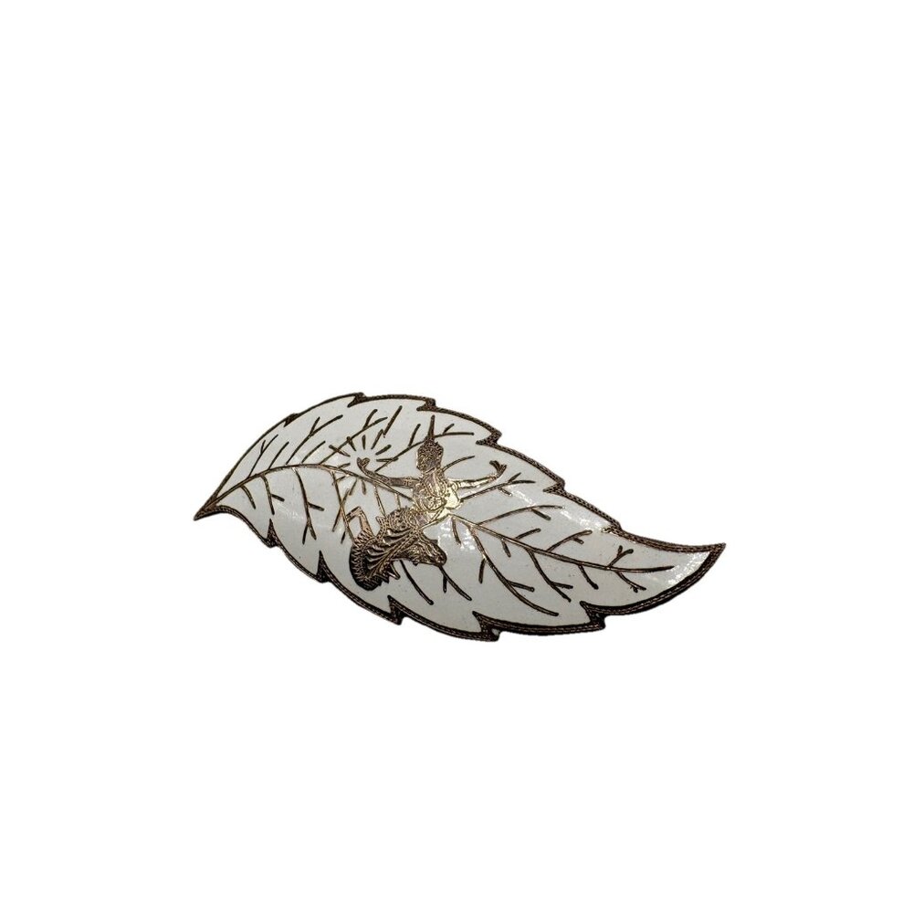 Siam 925 Sterling Silver Vintage White Enamel Dancer Floral Leaf Brooch Pin Thai